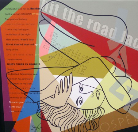 Corps de femme sur fond d'aplats de couleurs avec en inscrustation des titres de Ray Charles.