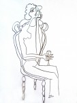 Portrait de femme assise buvant un verre.